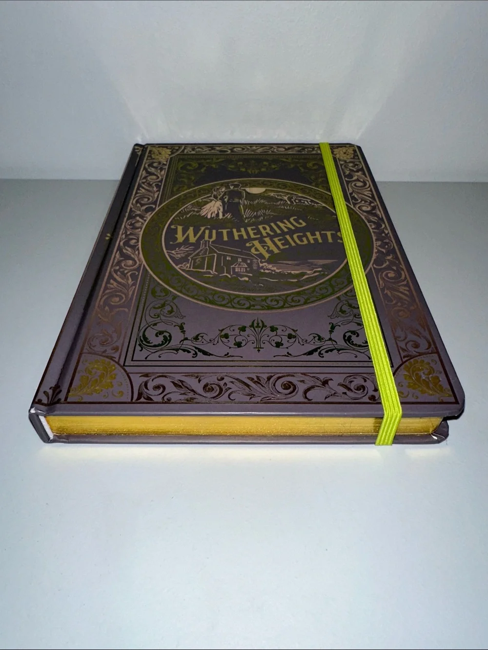 WUTHERING HEIGHTS JOURNAL GREEN gold foil lettering neon green elastic band.